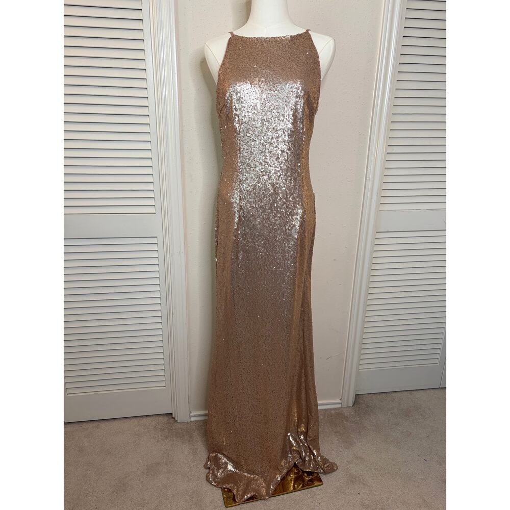 Lulus Rose Gold Sequin Maxi Dress Size L Stardust Luminious